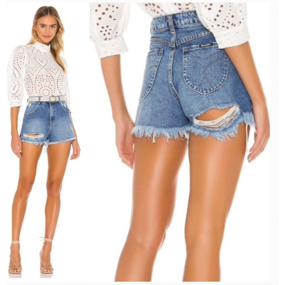 ROLLA'S Dusters High Rise Denim Shorts Size 26 Raw Hem Distressed Rips‎ Women's